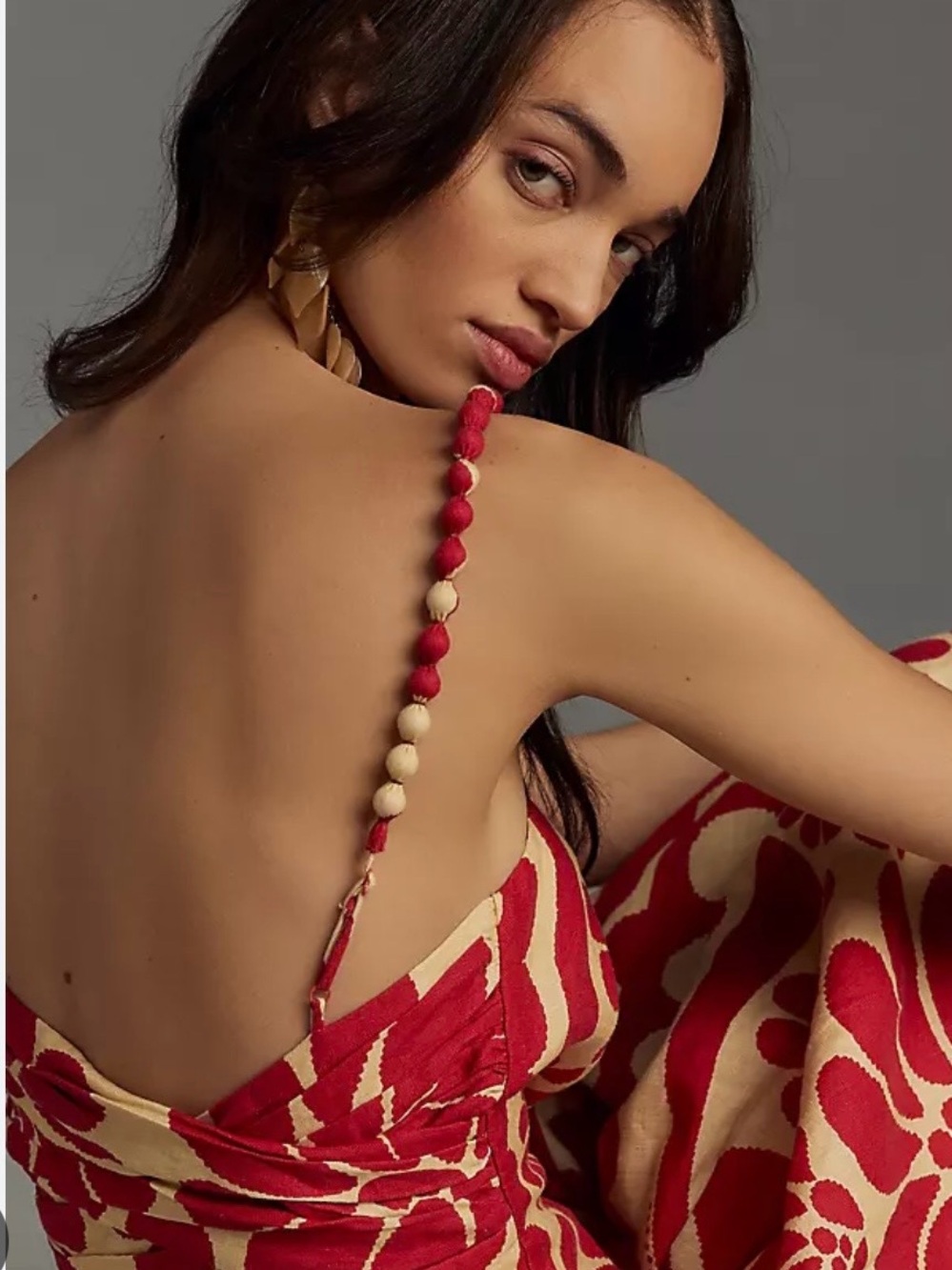 Red and Cream Floral Strap Sundress Palermo Sleeveless MIDI Dress - Picture 2 of 12